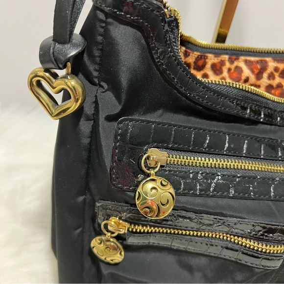 Brighton Black Nylon Crocodile Embossed Adjustable Strap Gold Accent Bag -- OS - Picture 5 of 11